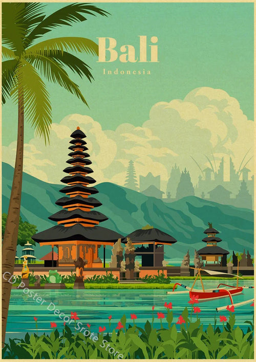 affiche rétro des villes du monde architecture vintage décoration murale