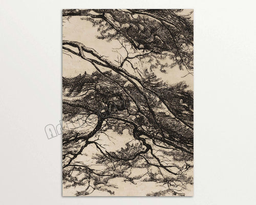 triptyque vintage branche de pin art mural décoration intérieure