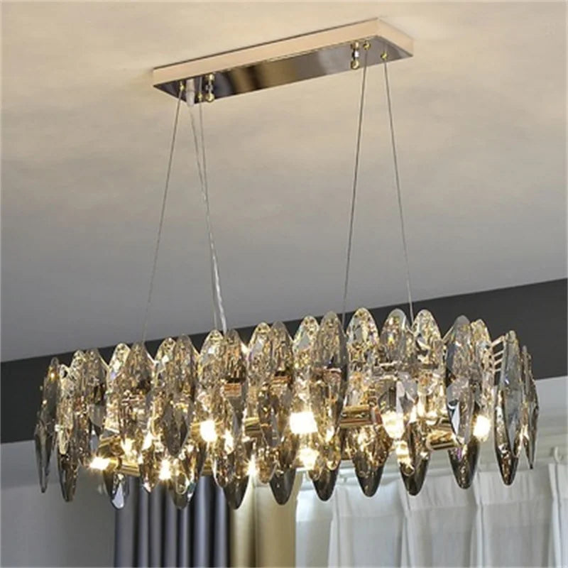 lustre moderne en cristal avec led et suspensions ronds - vue 7 sur 12