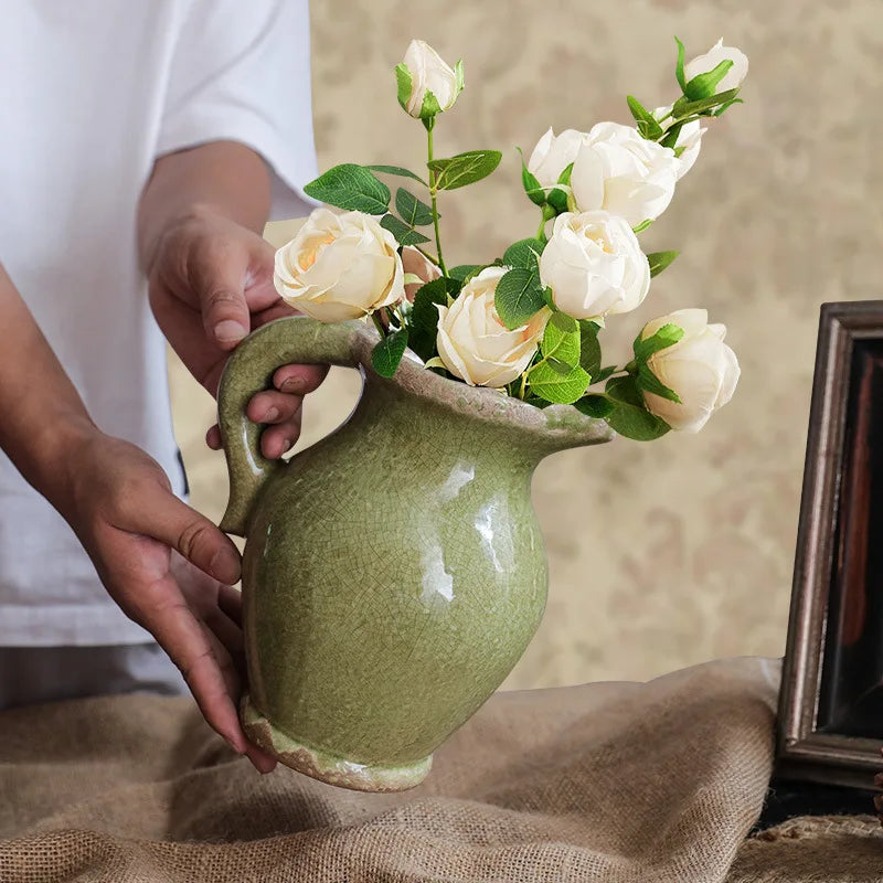 vase en céramique rétro style campagnard américain pour fleurs hydroponiques - vue 4 sur 7