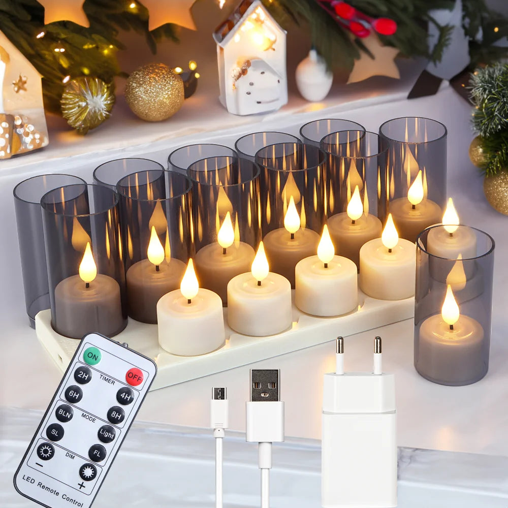 lot de 6 ou 12 bougies led rechargeables avec minuterie et clignotantes - vue 9 sur 10