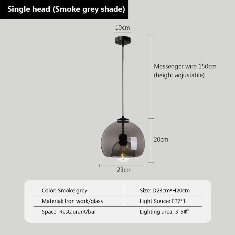 Suspension design boule nordique en verre fumé - vue 8 sur 8