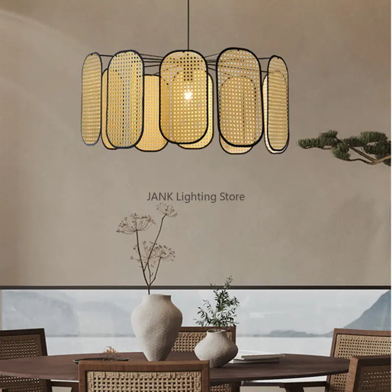 Lustre d'art Rural chinois noyau de bambou rotin LED chambre Restaurant étude lampe à Suspension luminaires décoratifs d'intérieur - vue 4 sur 15