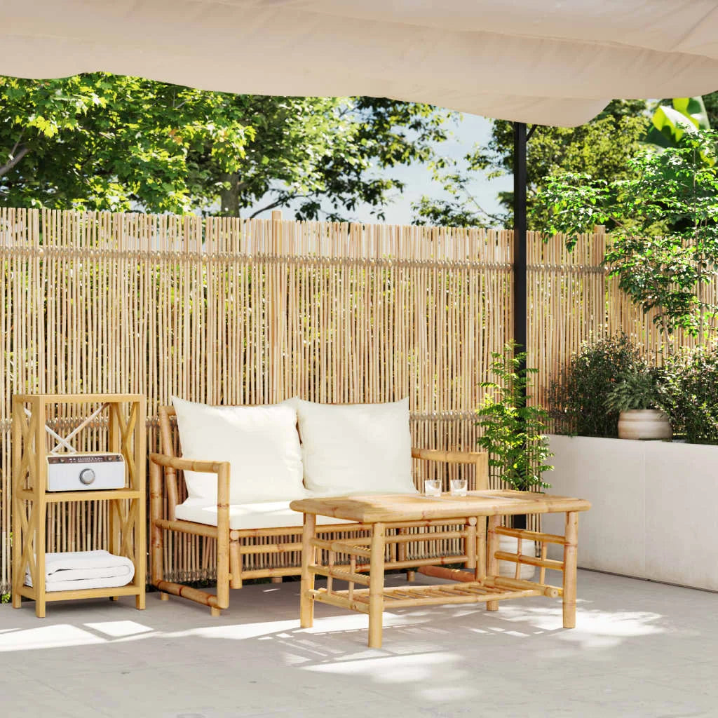 salon de jardin 2 pièces avec coussins en bambou - vue 6 sur 6