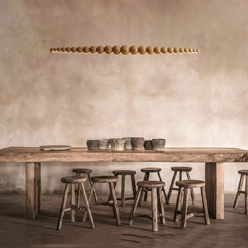 Suspension en bois lampe suspendue Table moderne LED longue lumière linéaire éclairage d'îlot de cuisine pour salle à manger salon bureau - vue 2 sur 10