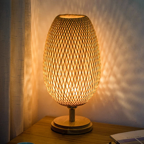 Lampe de Table rétro en rotin et bambou tissée à la main - vue 3 sur 8