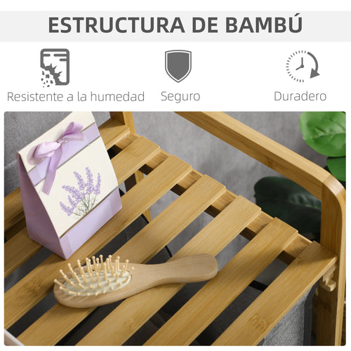 HOMCOM bamboo dirty laundry basket with 2 removable bags 63.5x33x73cm Natural - vue 7 sur 7