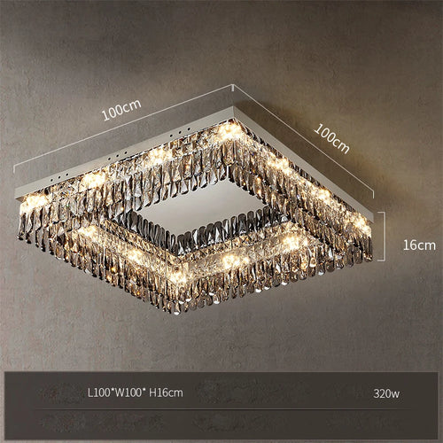 plafonnier led cristal doré chromé intensité variable design moderne - vue 17 sur 18