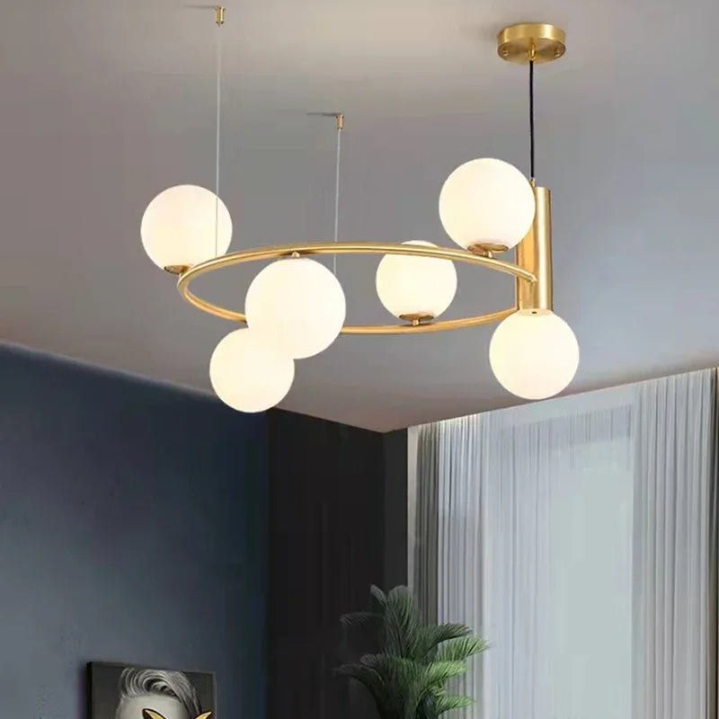 Lustre boule de verre blanc - vue 5 sur 13