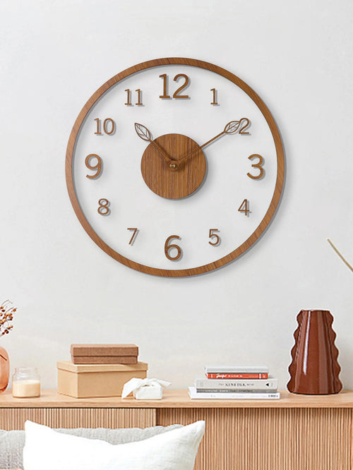 Transparent minimalist wall clock, tree leaf pointer, wood grain wall clock, silent living room, bedroom, office, and holiday de - vue 2 sur 7