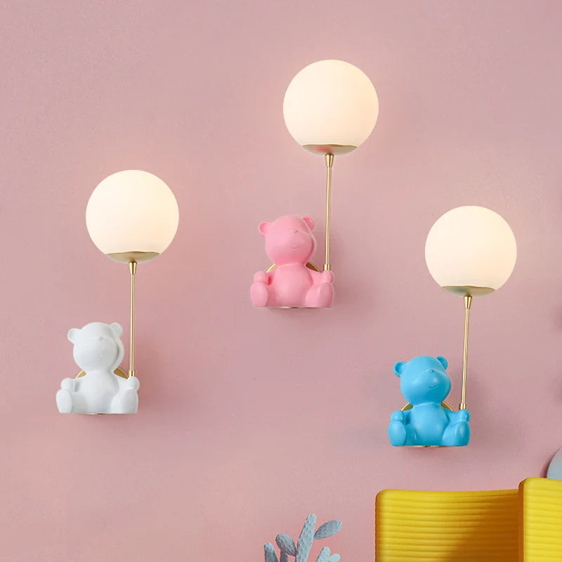 applique murale ours avec interrupteur à tirer pour enfants