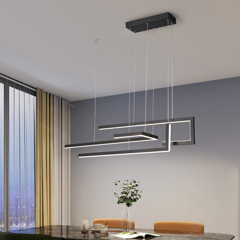 Nordic minimalist LED chandeliers, kitchen and restaurant chandeliers, modern rectangular decorative indoor lighting fixtures - vue 5 sur 8