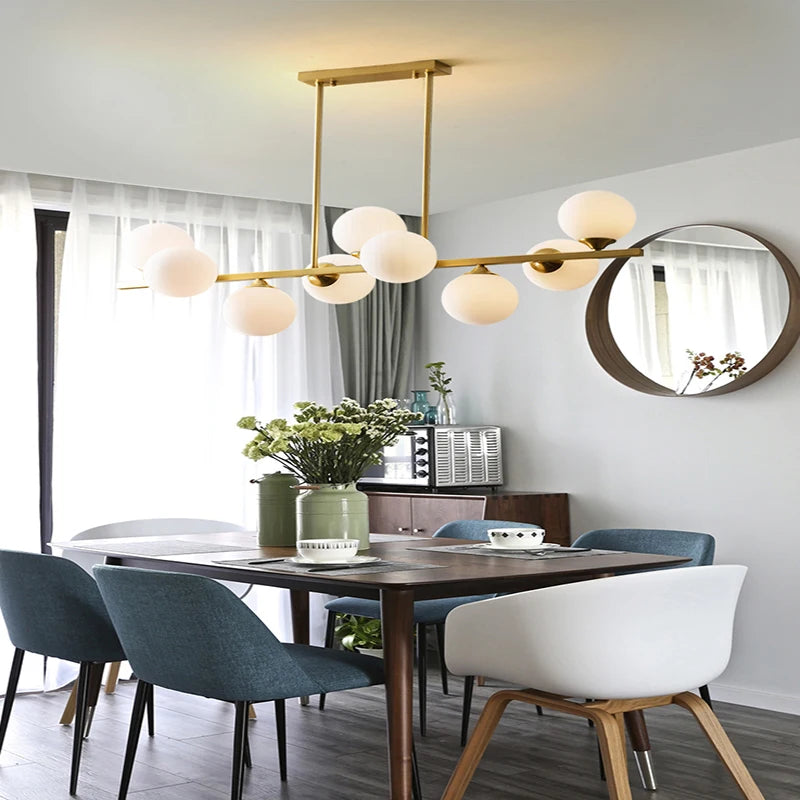 lustre suspendu en cuivre avec boule de verre pour décoration intérieure - vue 4 sur 10