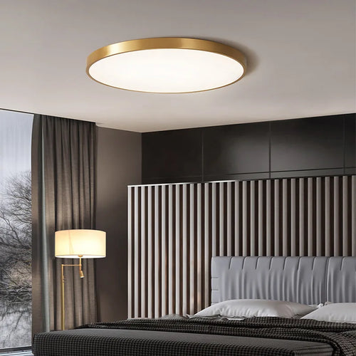 Minimalist brass LED ceiling light with remote control - vue 3 sur 10