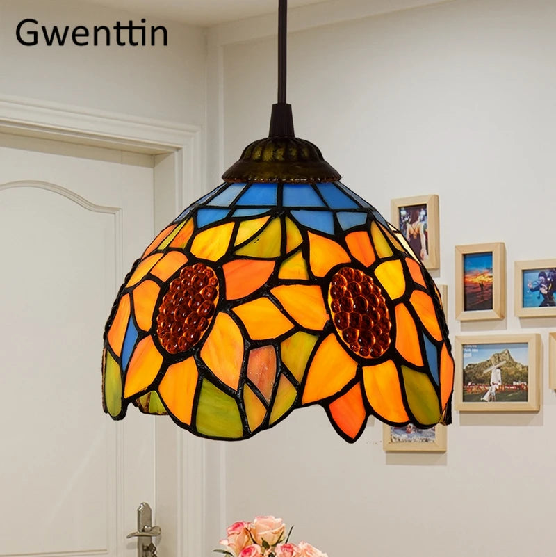 suspension en verre teinté style tiffany pour décoration moderne - vue 4 sur 14