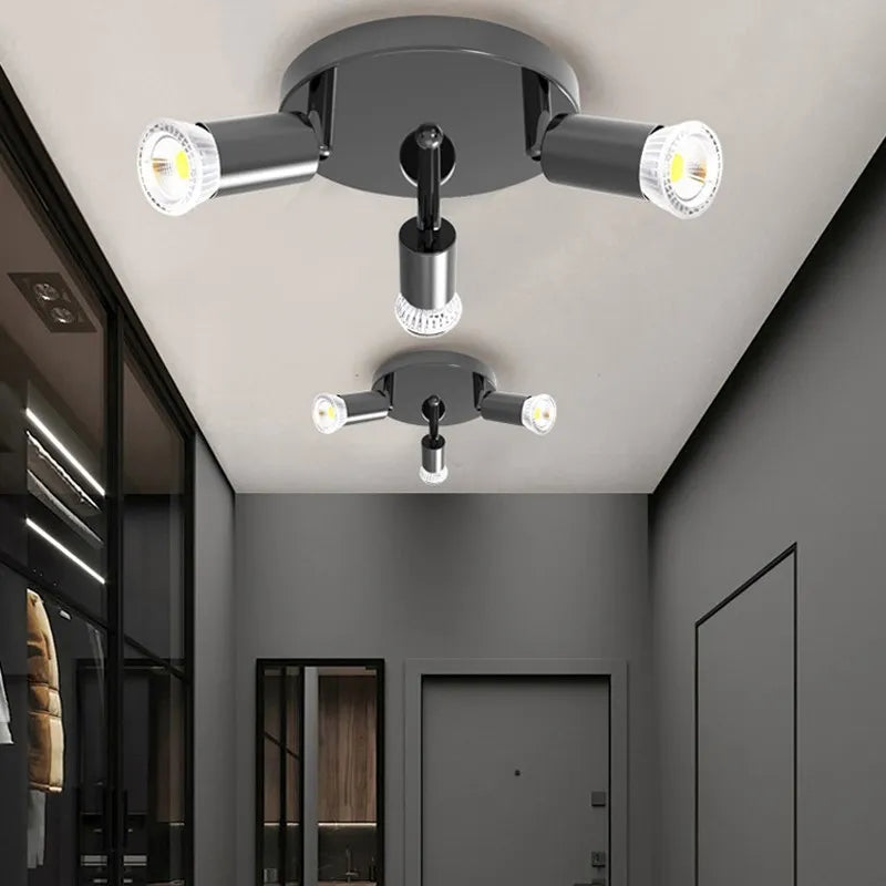 Plafonniers LED nordiques 3 têtes Chrome rotatif allée éclairage projecteurs pour balcon entrée couloir décor Luminaires Lustre - vue 3 sur 9