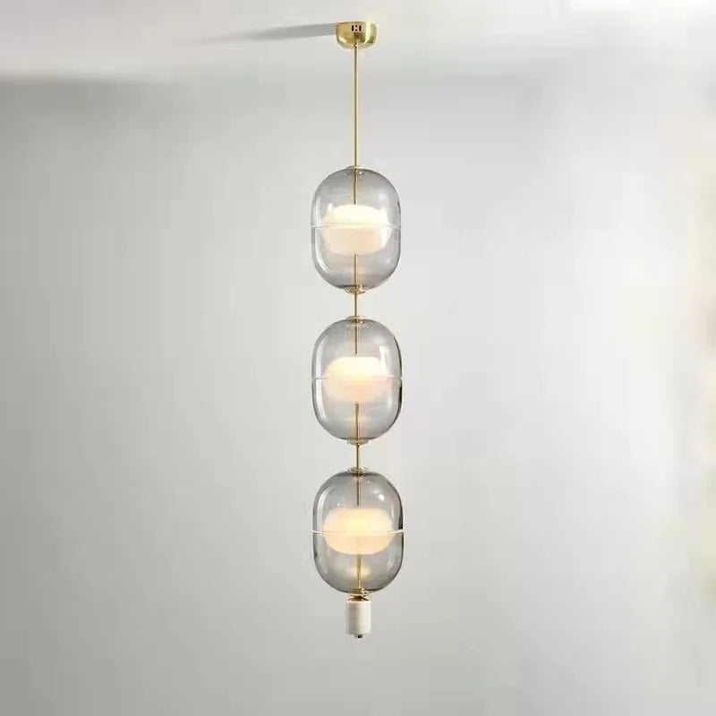 suspension en verre nordique avec plafonnier en marbre et métal - vue 5 sur 8