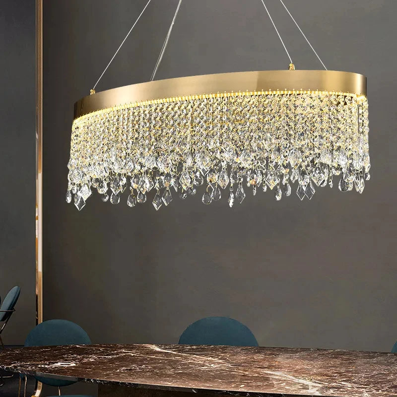 lustre en cristal de luxe doré à Led cercle - vue 5 sur 15