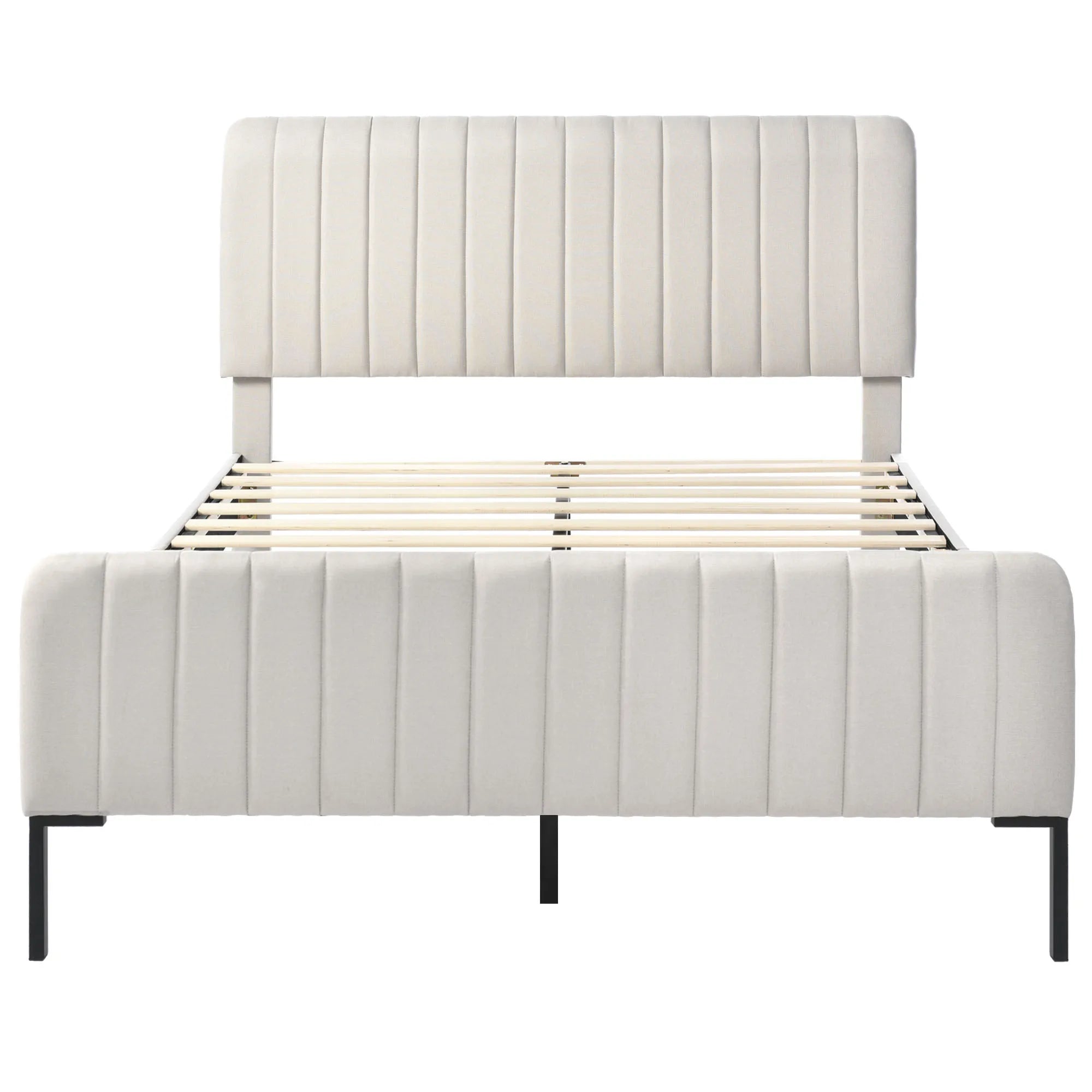 Cushion bed double bed 140x200 cm, bed frame with slatted frame and adjustable headboard, upholstered bed in gray-beige, bed - vue 5 sur 6
