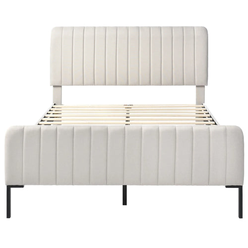 Cushion bed double bed 140x200 cm, bed frame with slatted frame and adjustable headboard, upholstered bed in gray-beige, bed - vue 6 sur 6