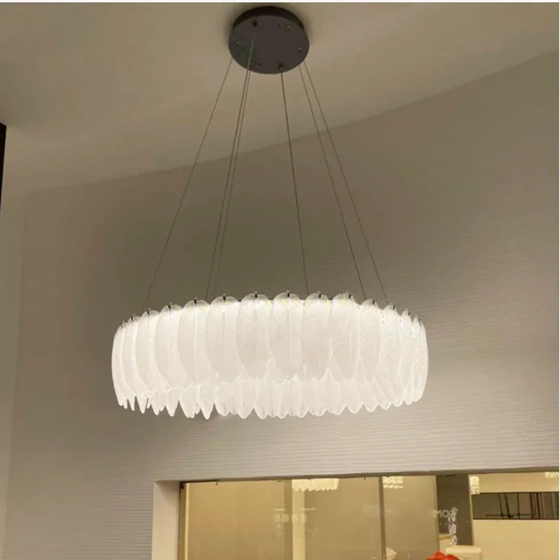 lustre led nordique en verre cristal et plumes décoratif d'intérieur - vue 7 sur 11