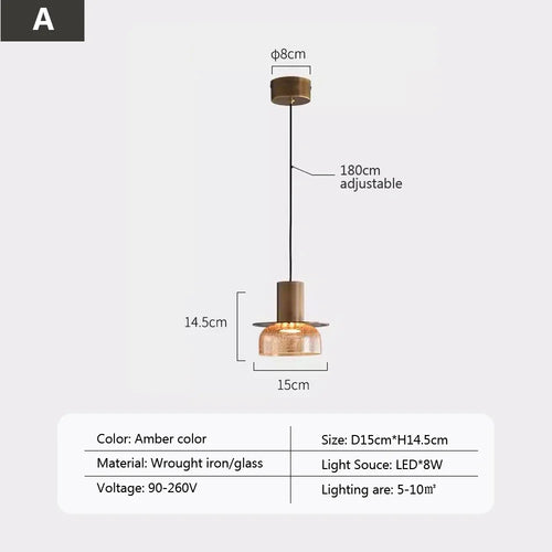 suspension led rétro en verre pour éclairage moderne et ambiance élégante - vue 9 sur 12