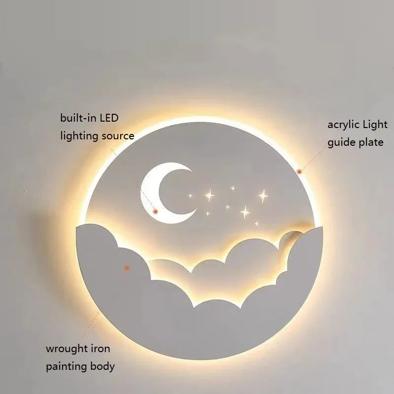 applique led créative nuage étoiles lune pour chambre d'enfants - vue 4 sur 6