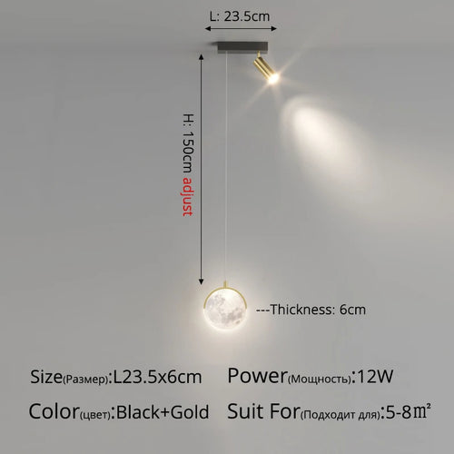 Modern nordic minimalist LED moon pendant light for home decor - vue 14 sur 13