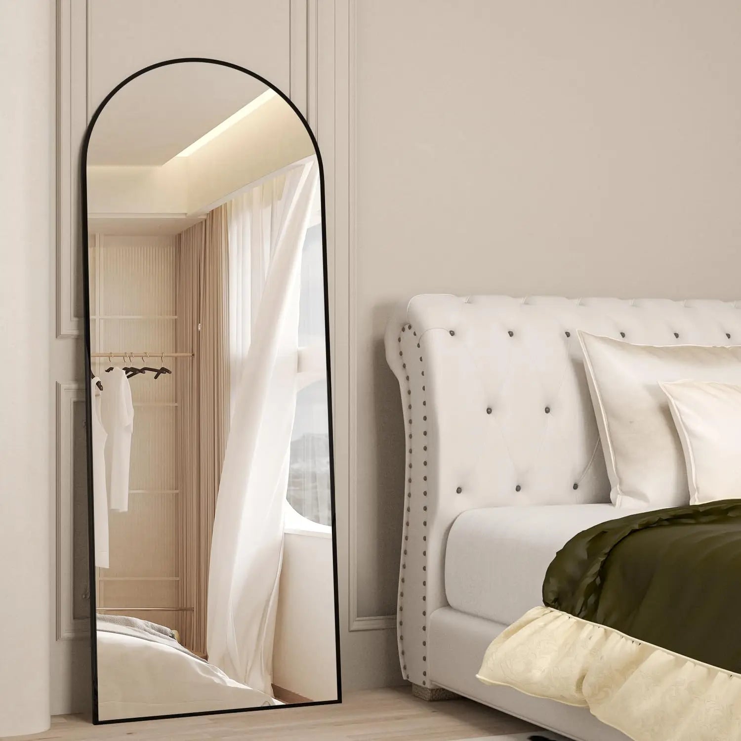 CASSILANDO Arched Full Length Mirror 64" x 21", Floor Standing Mirror, Unique Vertical Mirror, Gold Metal Frame Mirror - vue 3 sur 8
