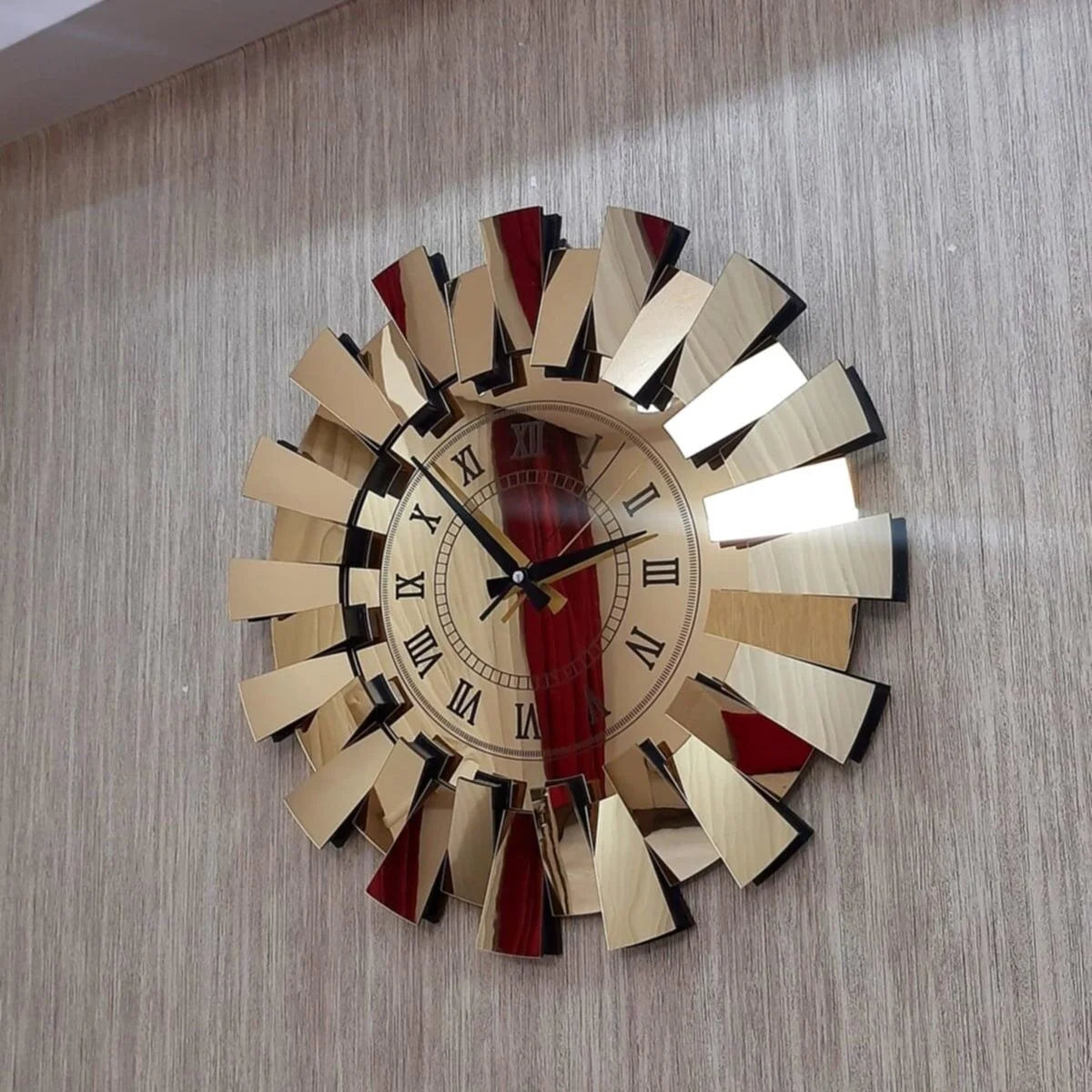 horloge murale miroir 3d luxe motif piano chiffres romains décoratifs - vue 6 sur 8