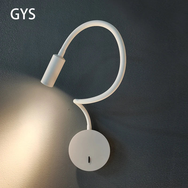 GYS mur Led lampe chevet liseuse 3W Spot lumière interrupteur marche/arrêt blanc noir Table bureau Flexible AC85-265V éclairage intérieur