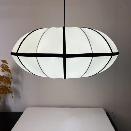 Nordic fabric lantern silk Zen pendant light, living room interior decoration, Japanese beige lantern pendant light - vue 3 sur 10