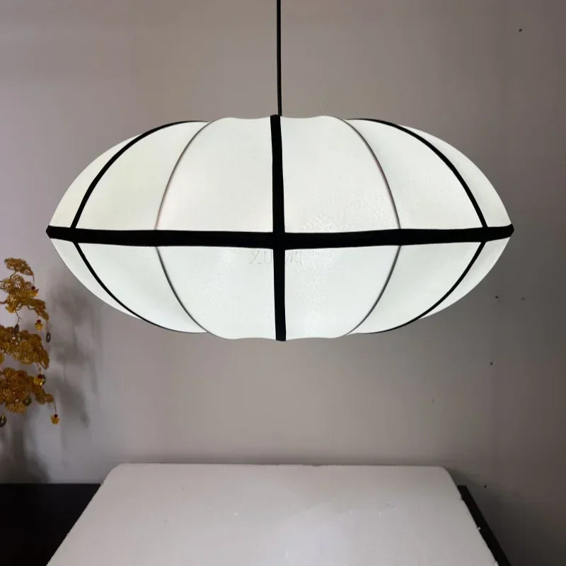 Nordic fabric lantern silk Zen pendant light, living room interior decoration, Japanese beige lantern pendant light - vue 2 sur 10