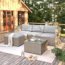 Poly rattan lounge sofa set, garden furniture, corner sofa with seat cushion and back cushion/lounge table with glass top