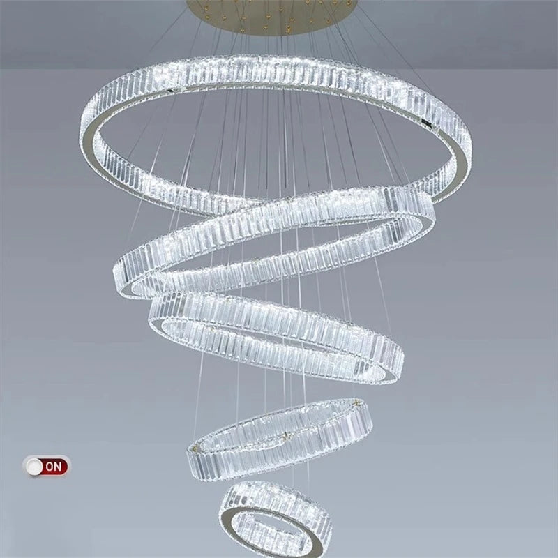 lustre moderne en cristal avec anneaux réglables pour décoration intérieure - vue 6 sur 25