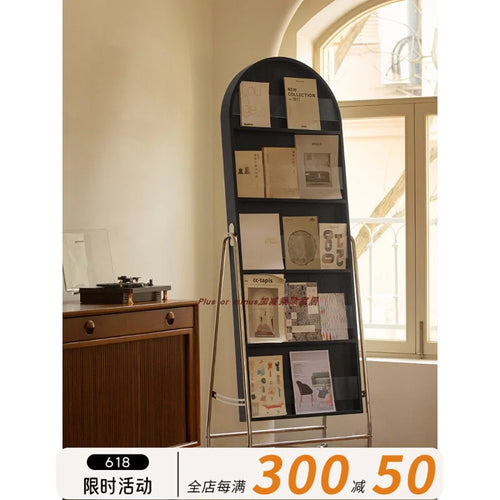 Adjustable solid wood full body mirror, magazine bookshelf mirror, floor standing retro with wheel fitting mirror - vue 5 sur 18