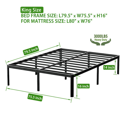 DDPNKL 16 Inch Standard Metal Platform Bed Frame / 3,000 lbs Heavy Duty Steel Slat Easy Assembly Mattress Foundation/Noise Free - vue 2 sur 6