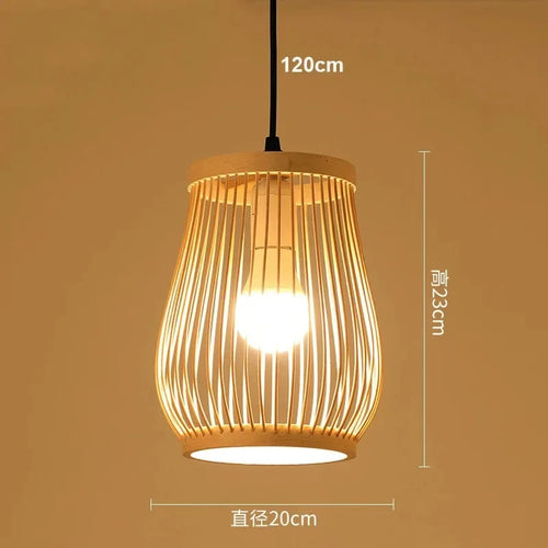 Vintage Chinese style bamboo and wood pendant LED light for bedroom, living room or dining table - vue 16 sur 19