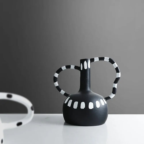 Black And White Polka Dot Double Ear Vase Decoration, Cave Style Homestay Sample Board Room Minimalist Flower Set - vue 5 sur 8