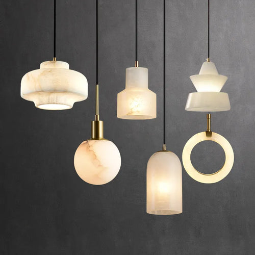 Small modern Spanish natural marble pendant light LED 2023 for dining room or restaurant - vue 2 sur 21