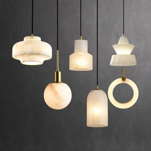 Small Spanish natural marble pendant light modern minimalist LED hand-held marble lamp for restaurant and dining room - vue 2 sur 21