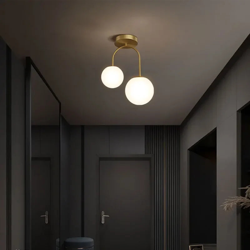 Boule de verre nordique LED plafonnier lampes pour allée couloir balcon couloir chambre horloge décoration de la maison éclairage intérieur - vue 4 sur 9