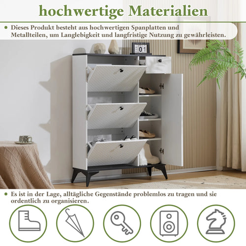 Shoe cabinet with 3 flaps, 1 drawer and 1 door, shoe rack shoe tipper narrow, shoe cabinet White - vue 3 sur 6