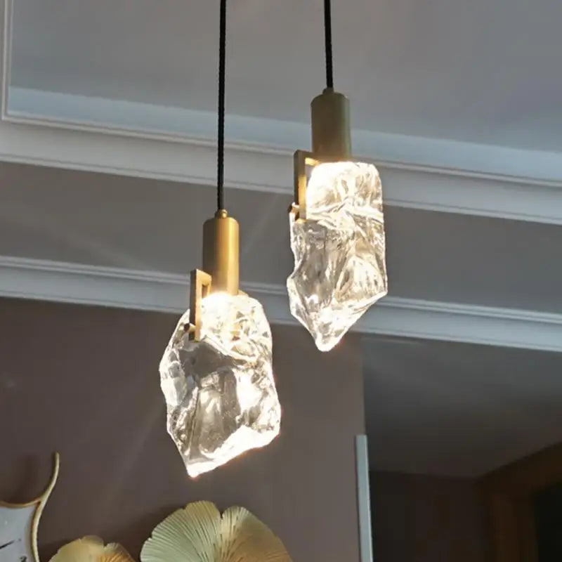 Suspension design nordique ice en cristal et cuivre pour bar ou table - vue 6 sur 9