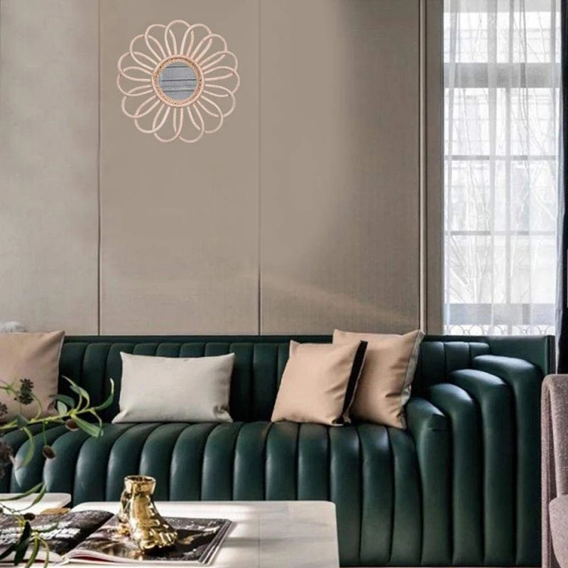 miroir rond vintage en rotin style bohème chic - vue 7 sur 7