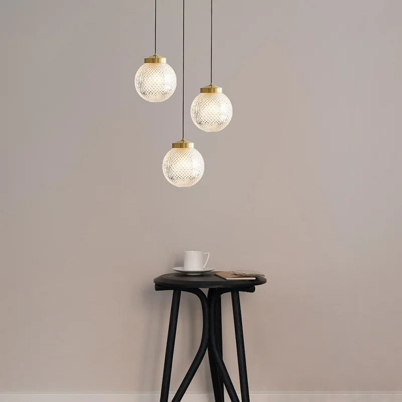 lampe suspendue moderne en cuivre avec cordon en verre réglable