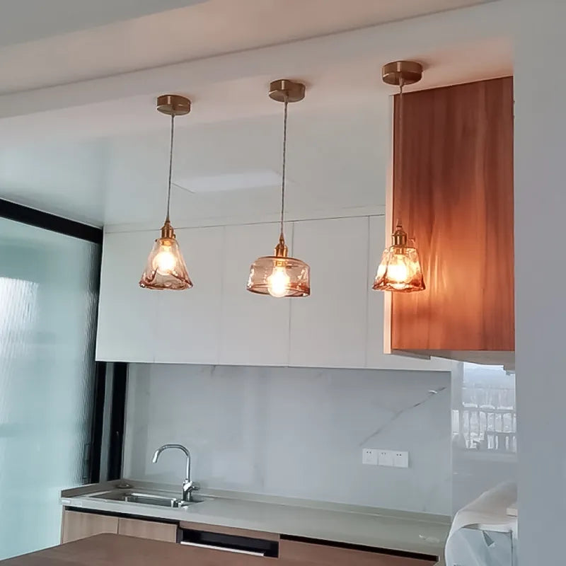 Lustre suspension laiton verre modern - vue 5 sur 10