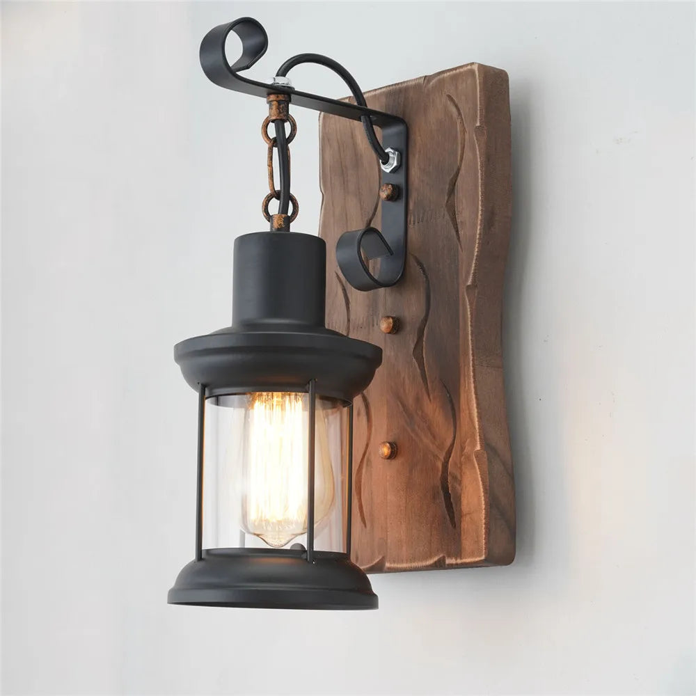 applique murale industrielle en bois style loft vintage - vue 5 sur 19