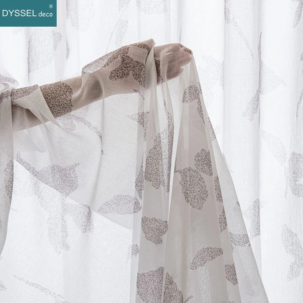 Voilage texture lin motif feuilles erable style champetre - vue 6 sur 6