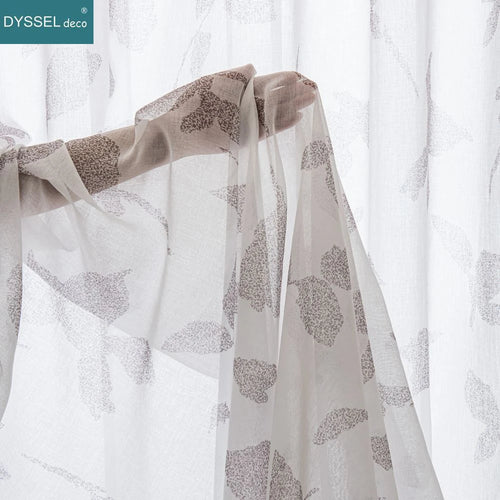 Voilage texture lin motif feuilles erable style champetre